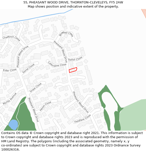55, PHEASANT WOOD DRIVE, THORNTON-CLEVELEYS, FY5 2AW: Location map and indicative extent of plot
