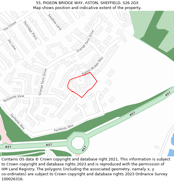 55, PIGEON BRIDGE WAY, ASTON, SHEFFIELD, S26 2GX: Location map and indicative extent of plot