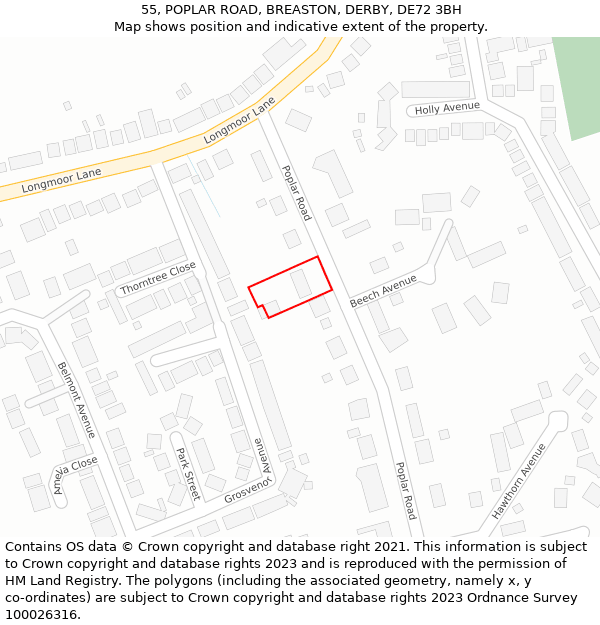 55, POPLAR ROAD, BREASTON, DERBY, DE72 3BH: Location map and indicative extent of plot