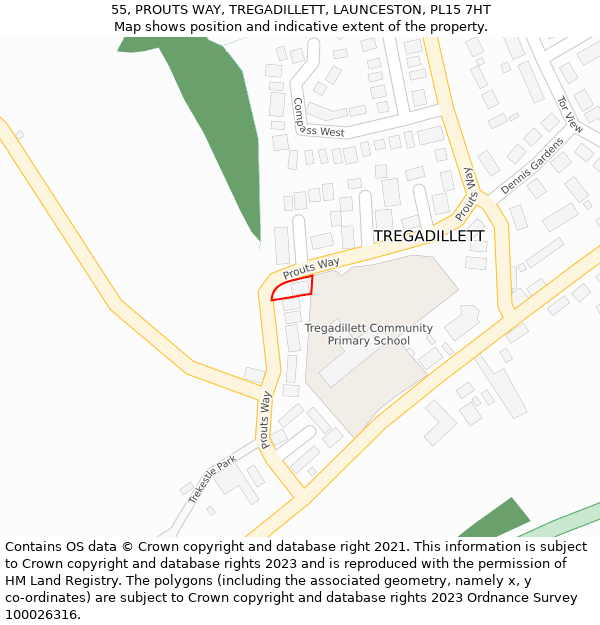 55, PROUTS WAY, TREGADILLETT, LAUNCESTON, PL15 7HT: Location map and indicative extent of plot