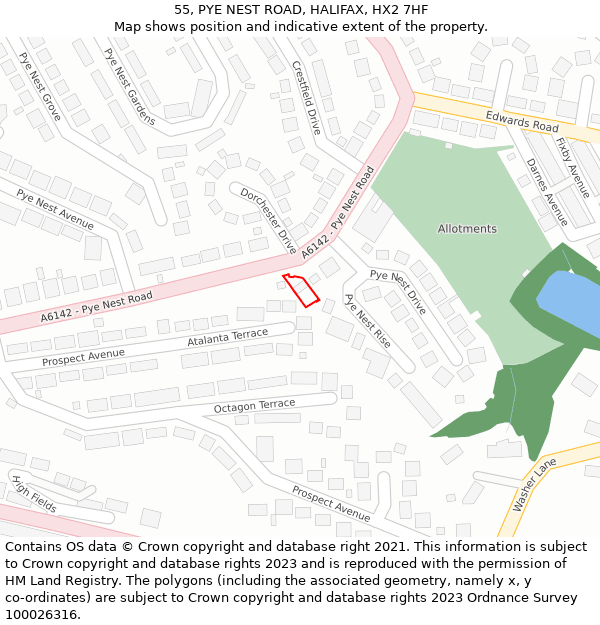 55, PYE NEST ROAD, HALIFAX, HX2 7HF: Location map and indicative extent of plot