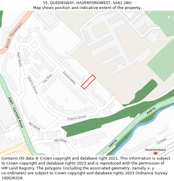 55, QUEENSWAY, HAVERFORDWEST, SA61 2NU: Location map and indicative extent of plot