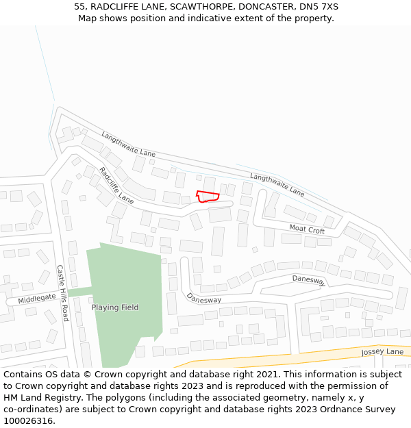 55, RADCLIFFE LANE, SCAWTHORPE, DONCASTER, DN5 7XS: Location map and indicative extent of plot
