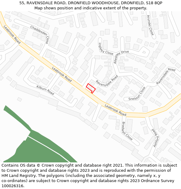 55, RAVENSDALE ROAD, DRONFIELD WOODHOUSE, DRONFIELD, S18 8QP: Location map and indicative extent of plot