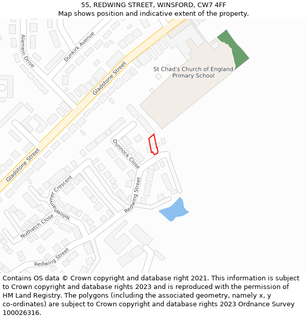 55, REDWING STREET, WINSFORD, CW7 4FF: Location map and indicative extent of plot