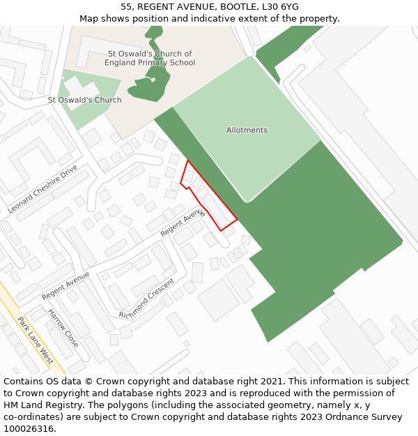 55, REGENT AVENUE, BOOTLE, L30 6YG: Location map and indicative extent of plot