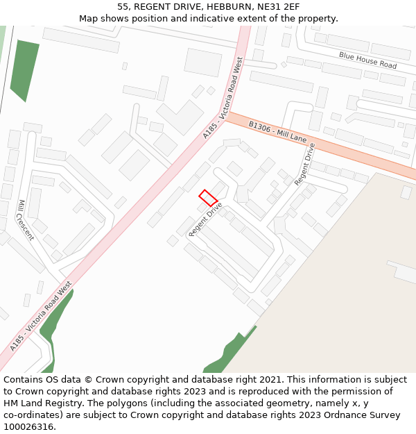 55, REGENT DRIVE, HEBBURN, NE31 2EF: Location map and indicative extent of plot