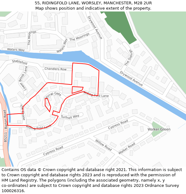 55, RIDINGFOLD LANE, WORSLEY, MANCHESTER, M28 2UR: Location map and indicative extent of plot