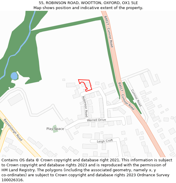 55, ROBINSON ROAD, WOOTTON, OXFORD, OX1 5LE: Location map and indicative extent of plot