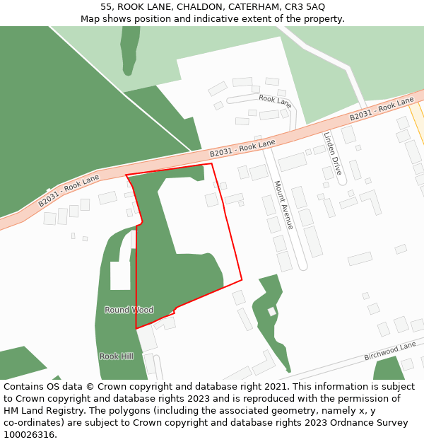 55, ROOK LANE, CHALDON, CATERHAM, CR3 5AQ: Location map and indicative extent of plot