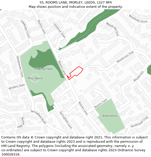 55, ROOMS LANE, MORLEY, LEEDS, LS27 9PA: Location map and indicative extent of plot