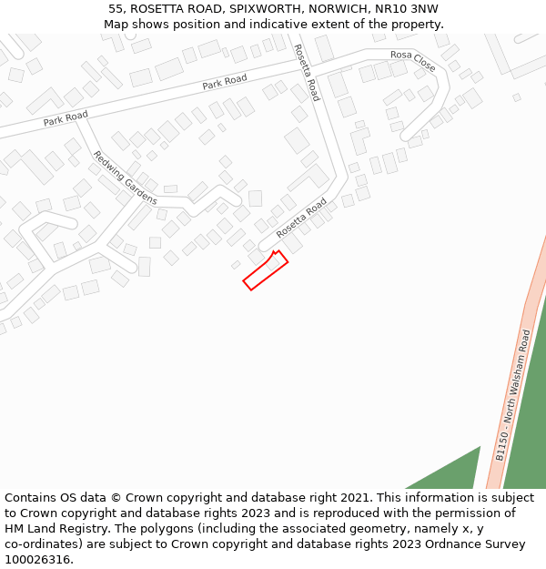 55, ROSETTA ROAD, SPIXWORTH, NORWICH, NR10 3NW: Location map and indicative extent of plot