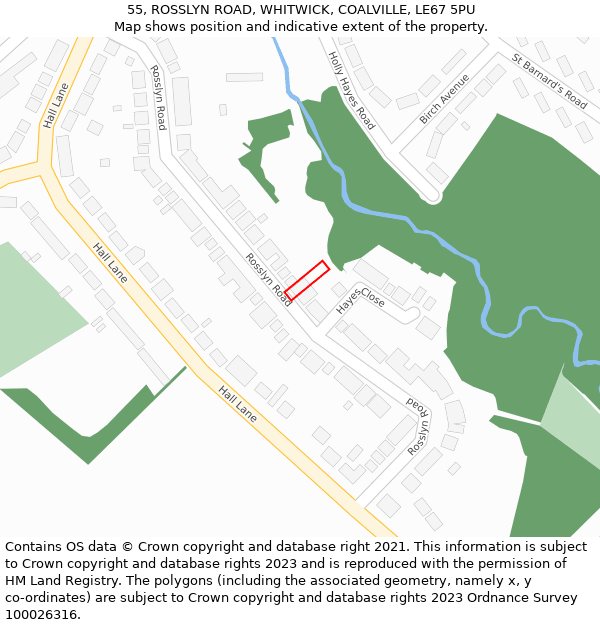 55, ROSSLYN ROAD, WHITWICK, COALVILLE, LE67 5PU: Location map and indicative extent of plot