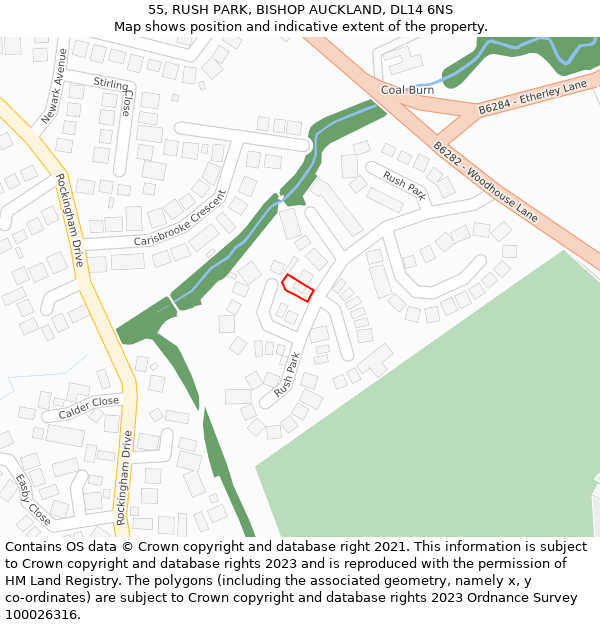55, RUSH PARK, BISHOP AUCKLAND, DL14 6NS: Location map and indicative extent of plot