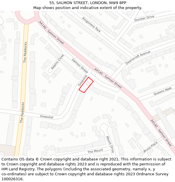 55, SALMON STREET, LONDON, NW9 8PP: Location map and indicative extent of plot