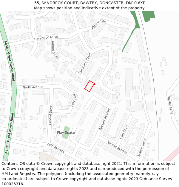 55, SANDBECK COURT, BAWTRY, DONCASTER, DN10 6XP: Location map and indicative extent of plot