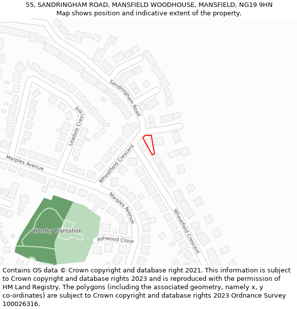 55, SANDRINGHAM ROAD, MANSFIELD WOODHOUSE, MANSFIELD, NG19 9HN: Location map and indicative extent of plot