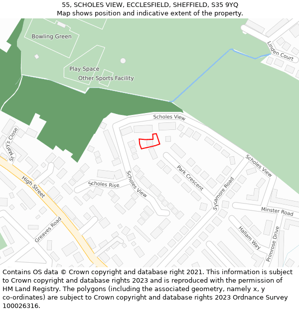 55, SCHOLES VIEW, ECCLESFIELD, SHEFFIELD, S35 9YQ: Location map and indicative extent of plot