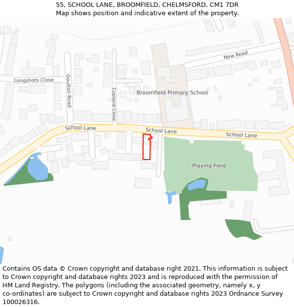 55, SCHOOL LANE, BROOMFIELD, CHELMSFORD, CM1 7DR: Location map and indicative extent of plot