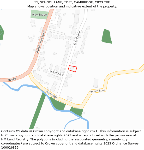 55, SCHOOL LANE, TOFT, CAMBRIDGE, CB23 2RE: Location map and indicative extent of plot