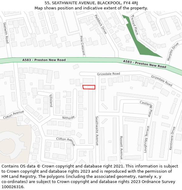 55, SEATHWAITE AVENUE, BLACKPOOL, FY4 4RJ: Location map and indicative extent of plot