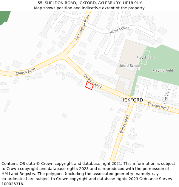 55, SHELDON ROAD, ICKFORD, AYLESBURY, HP18 9HY: Location map and indicative extent of plot