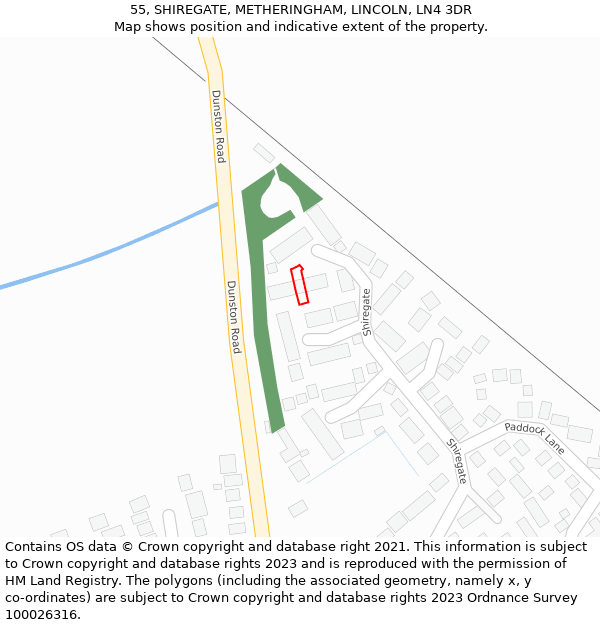 55, SHIREGATE, METHERINGHAM, LINCOLN, LN4 3DR: Location map and indicative extent of plot