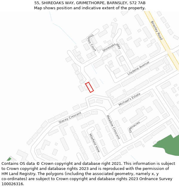 55, SHIREOAKS WAY, GRIMETHORPE, BARNSLEY, S72 7AB: Location map and indicative extent of plot