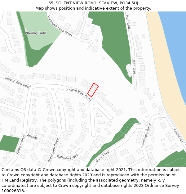 55, SOLENT VIEW ROAD, SEAVIEW, PO34 5HJ: Location map and indicative extent of plot