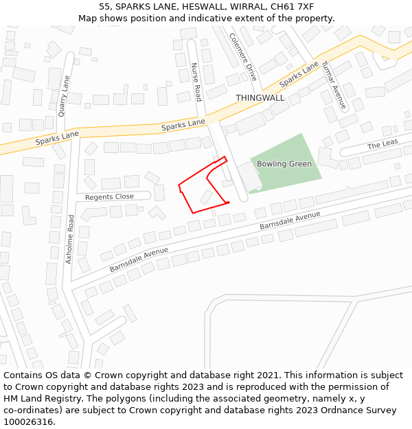 55, SPARKS LANE, HESWALL, WIRRAL, CH61 7XF: Location map and indicative extent of plot