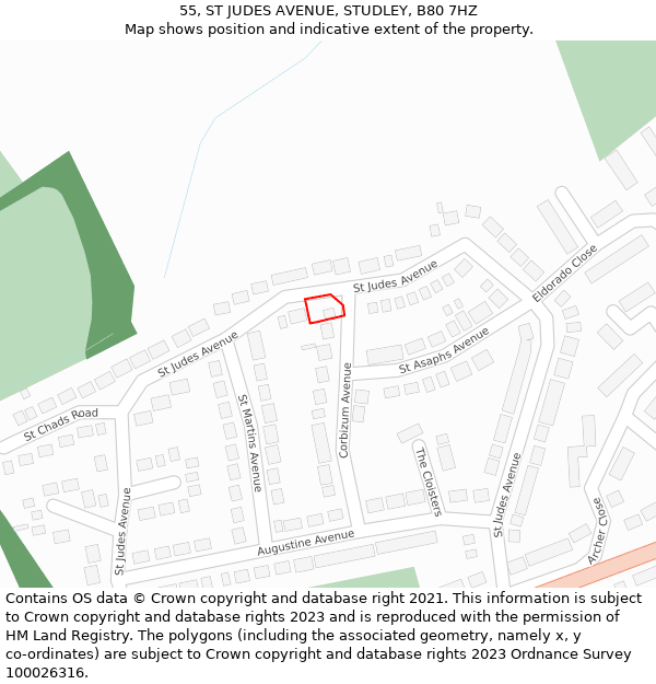 55, ST JUDES AVENUE, STUDLEY, B80 7HZ: Location map and indicative extent of plot