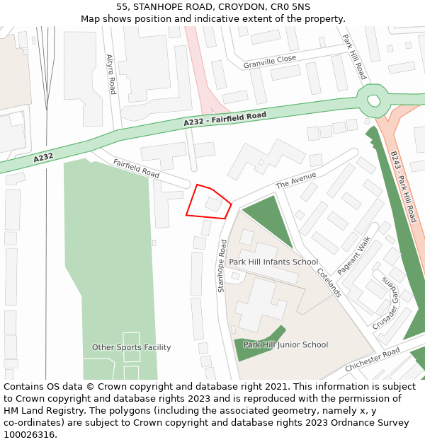 55, STANHOPE ROAD, CROYDON, CR0 5NS: Location map and indicative extent of plot