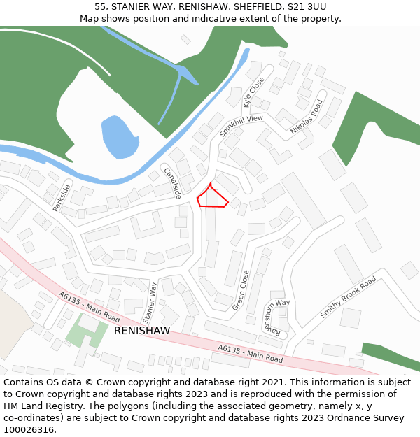 55, STANIER WAY, RENISHAW, SHEFFIELD, S21 3UU: Location map and indicative extent of plot