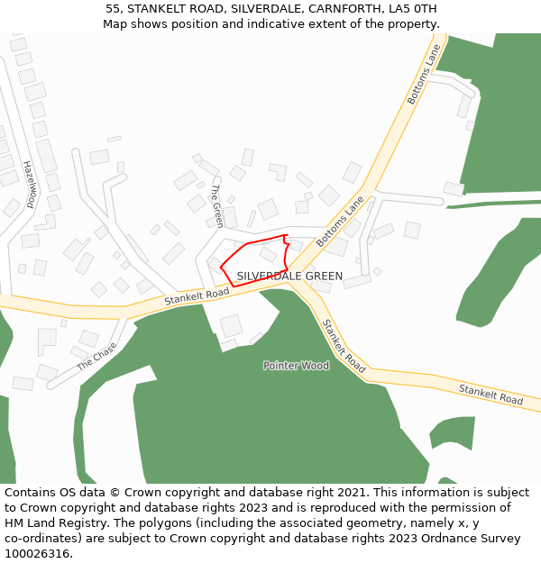 55, STANKELT ROAD, SILVERDALE, CARNFORTH, LA5 0TH: Location map and indicative extent of plot