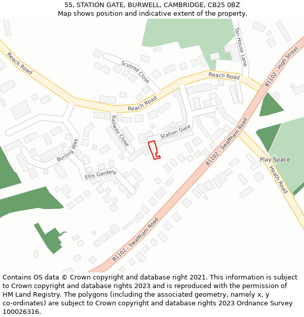 55, STATION GATE, BURWELL, CAMBRIDGE, CB25 0BZ: Location map and indicative extent of plot
