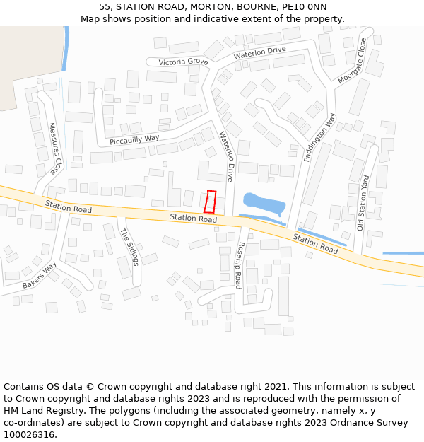 55, STATION ROAD, MORTON, BOURNE, PE10 0NN: Location map and indicative extent of plot