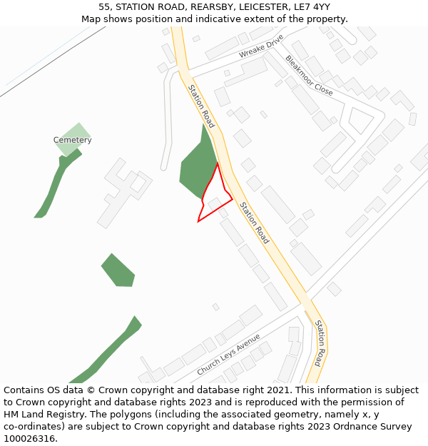 55, STATION ROAD, REARSBY, LEICESTER, LE7 4YY: Location map and indicative extent of plot