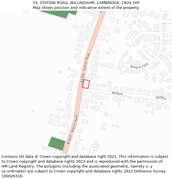 55, STATION ROAD, WILLINGHAM, CAMBRIDGE, CB24 5HF: Location map and indicative extent of plot