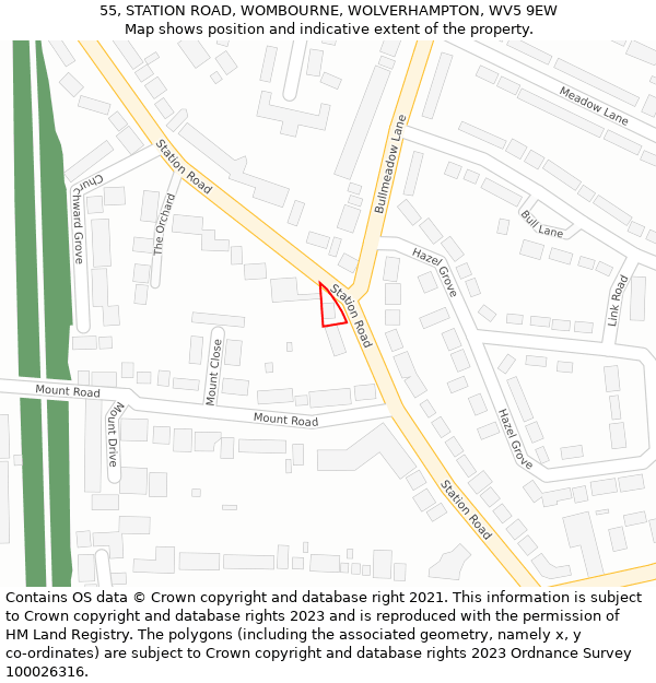 55, STATION ROAD, WOMBOURNE, WOLVERHAMPTON, WV5 9EW: Location map and indicative extent of plot