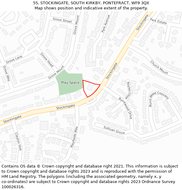 55, STOCKINGATE, SOUTH KIRKBY, PONTEFRACT, WF9 3QX: Location map and indicative extent of plot