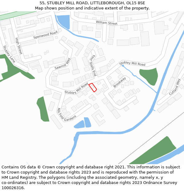 55, STUBLEY MILL ROAD, LITTLEBOROUGH, OL15 8SE: Location map and indicative extent of plot