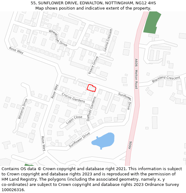 55, SUNFLOWER DRIVE, EDWALTON, NOTTINGHAM, NG12 4HS: Location map and indicative extent of plot