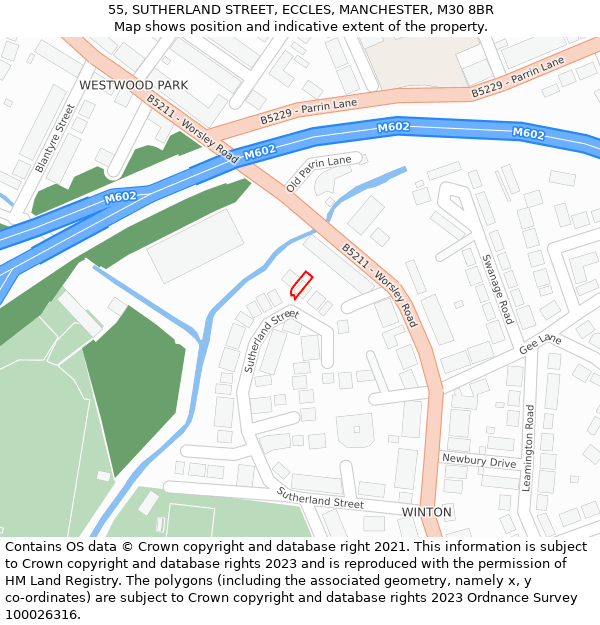 55, SUTHERLAND STREET, ECCLES, MANCHESTER, M30 8BR: Location map and indicative extent of plot