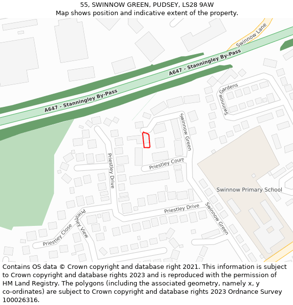 55, SWINNOW GREEN, PUDSEY, LS28 9AW: Location map and indicative extent of plot