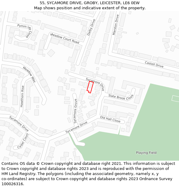 55, SYCAMORE DRIVE, GROBY, LEICESTER, LE6 0EW: Location map and indicative extent of plot