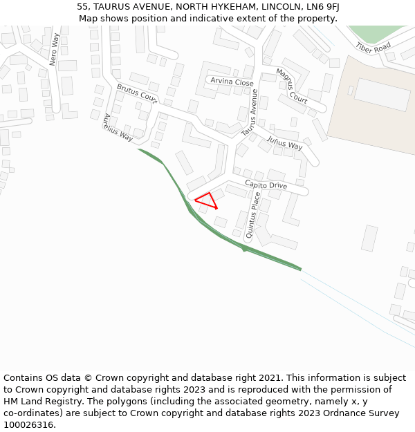 55, TAURUS AVENUE, NORTH HYKEHAM, LINCOLN, LN6 9FJ: Location map and indicative extent of plot