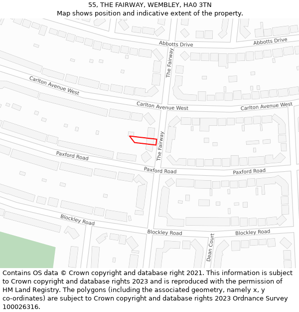 55, THE FAIRWAY, WEMBLEY, HA0 3TN: Location map and indicative extent of plot