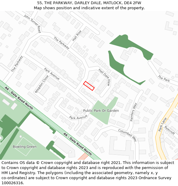 55, THE PARKWAY, DARLEY DALE, MATLOCK, DE4 2FW: Location map and indicative extent of plot