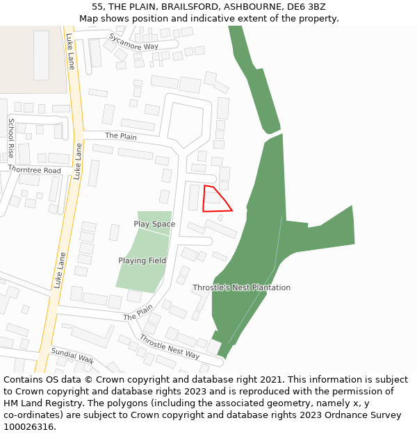 55, THE PLAIN, BRAILSFORD, ASHBOURNE, DE6 3BZ: Location map and indicative extent of plot