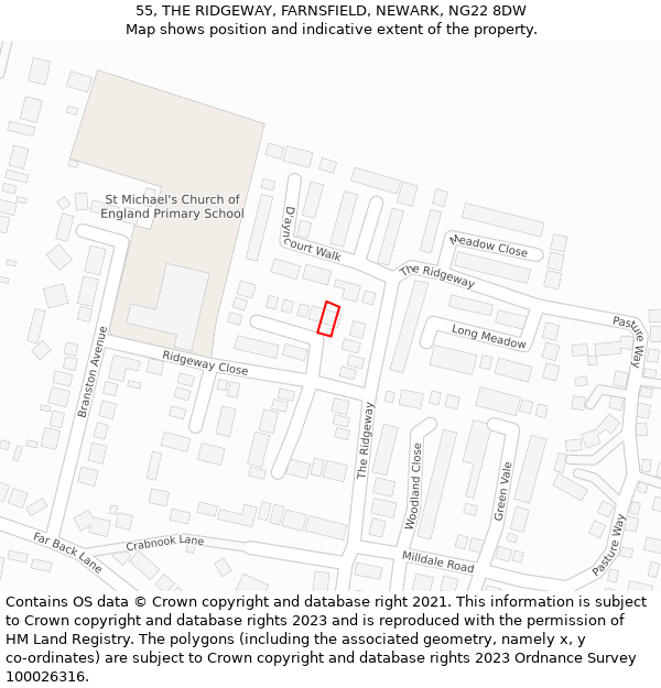 55, THE RIDGEWAY, FARNSFIELD, NEWARK, NG22 8DW: Location map and indicative extent of plot